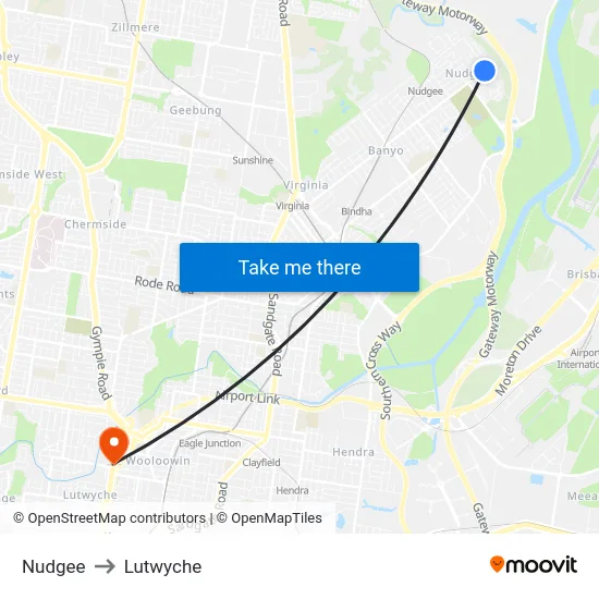 Nudgee to Lutwyche map