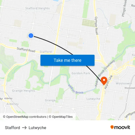 Stafford to Lutwyche map