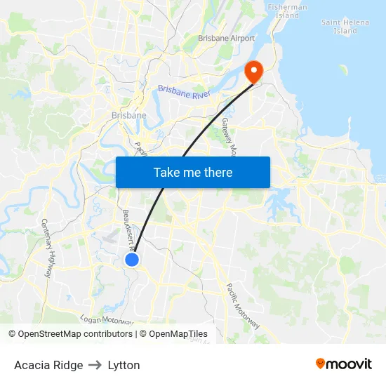 Acacia Ridge to Lytton map