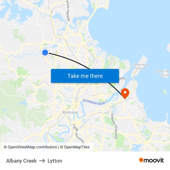 Albany Creek to Lytton map