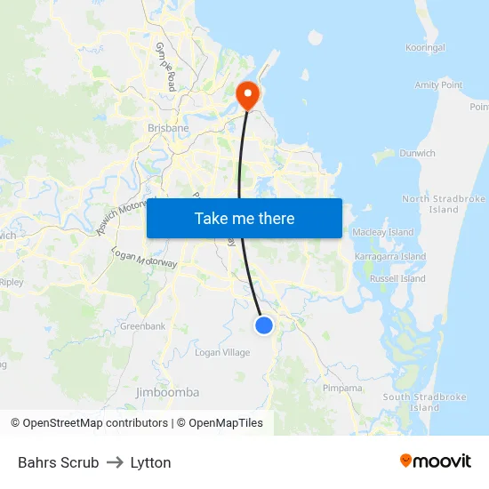 Bahrs Scrub to Lytton map