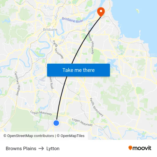 Browns Plains to Lytton map