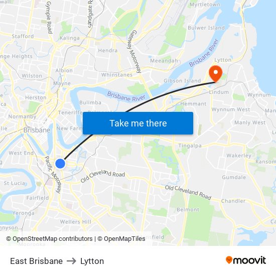 East Brisbane to Lytton map