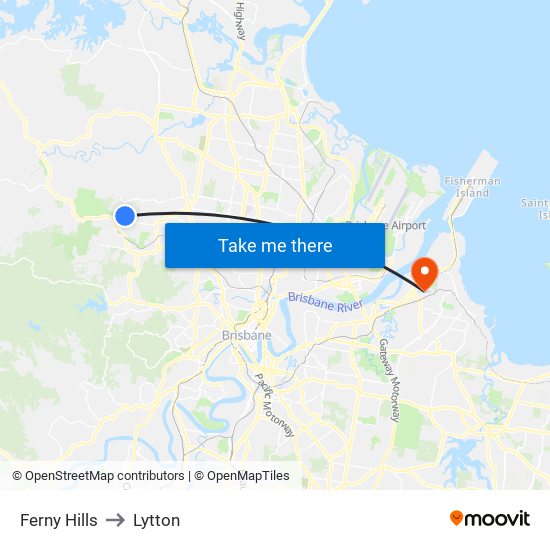 Ferny Hills to Lytton map