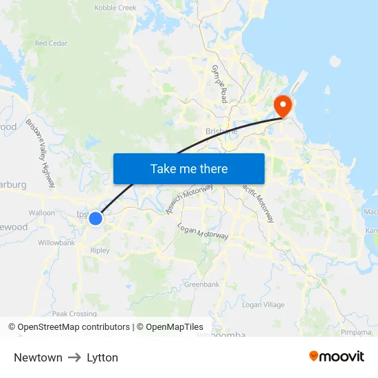 Newtown to Lytton map