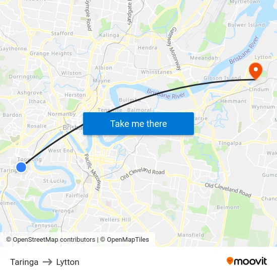 Taringa to Lytton map