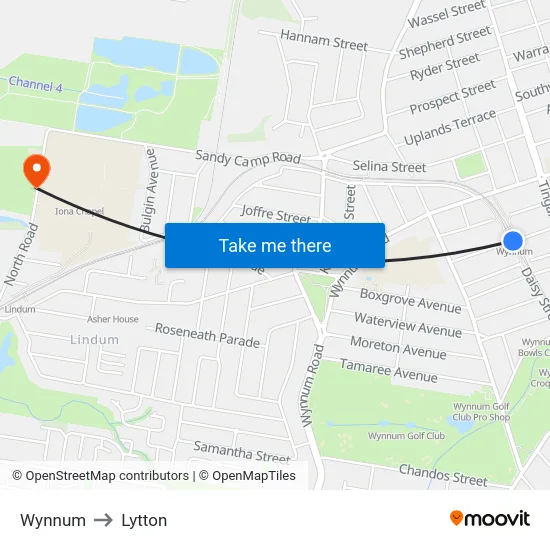 Wynnum to Lytton map