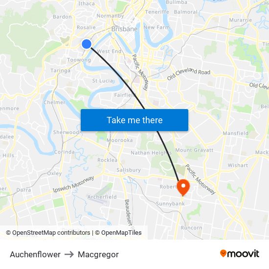 Auchenflower to Macgregor map