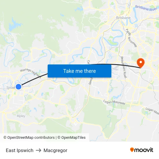East Ipswich to Macgregor map