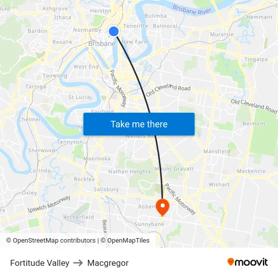 Fortitude Valley to Macgregor map