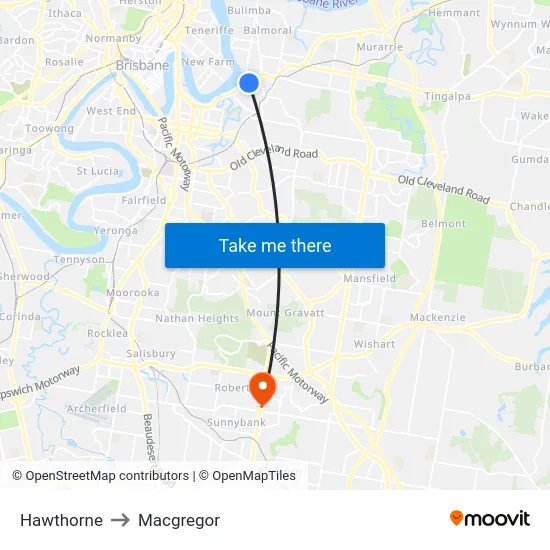 Hawthorne to Macgregor map