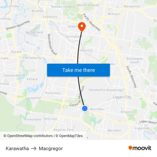 Karawatha to Macgregor map