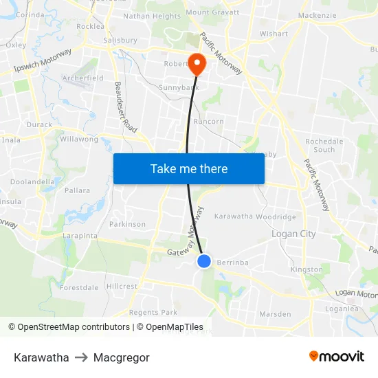 Karawatha to Macgregor map