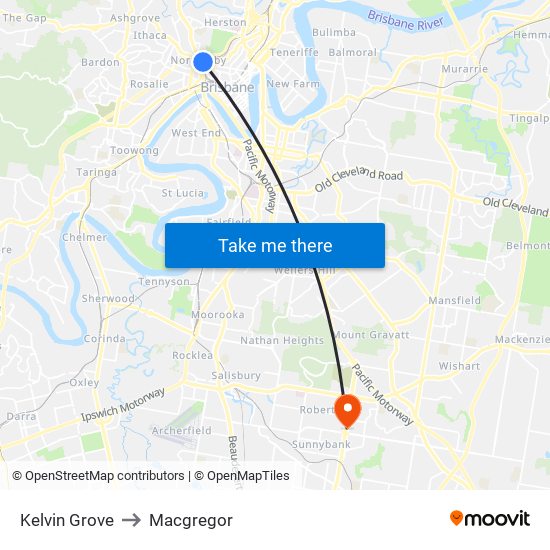 Kelvin Grove to Macgregor map