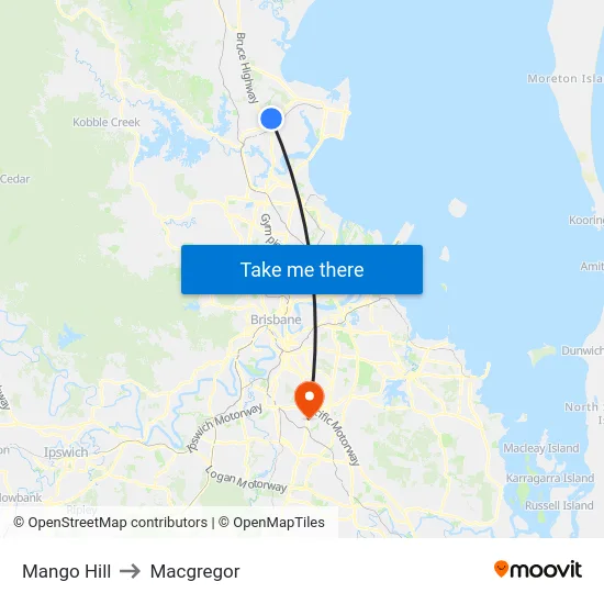 Mango Hill to Macgregor map