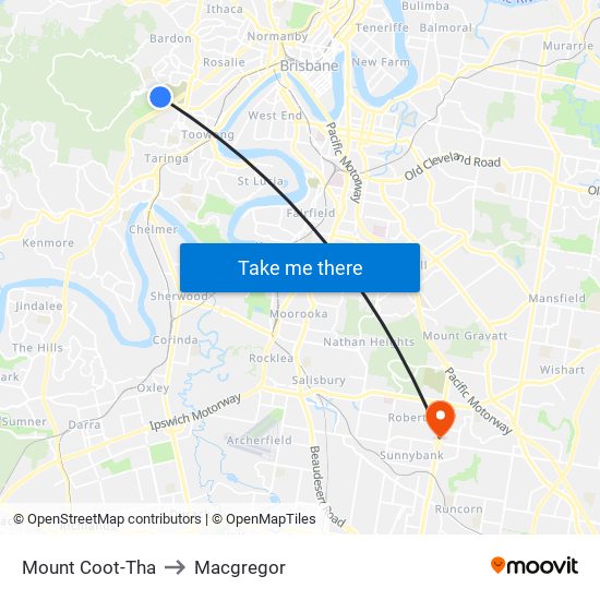 Mount Coot-Tha to Macgregor map