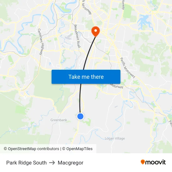 Park Ridge South to Macgregor map