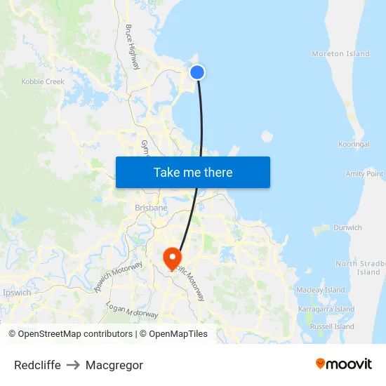 Redcliffe to Macgregor map