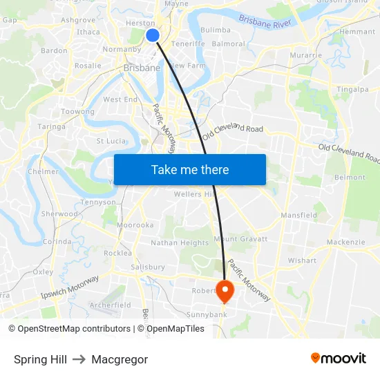 Spring Hill to Macgregor map