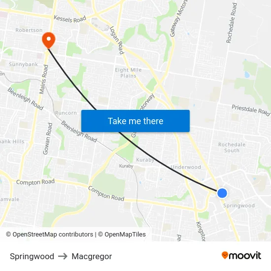 Springwood to Macgregor map