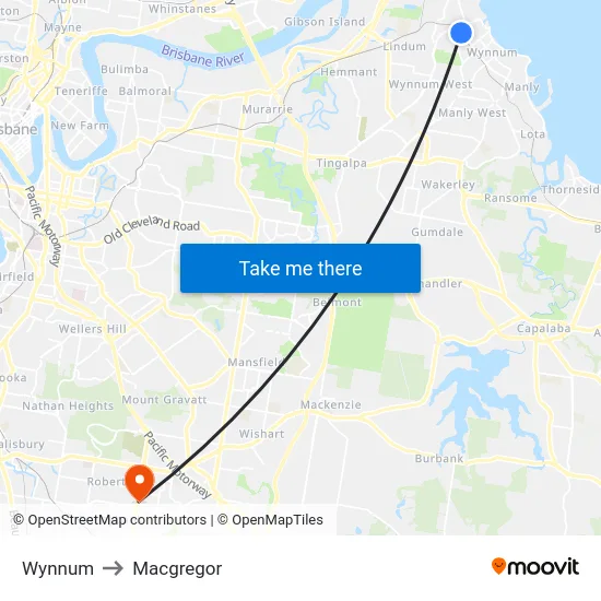 Wynnum to Macgregor map