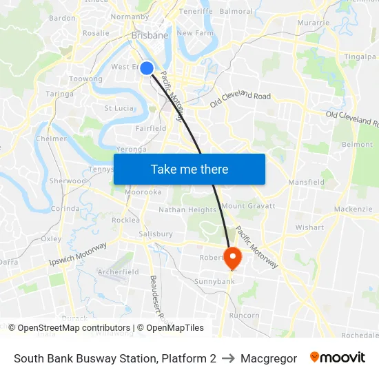 South Bank Busway Station, Platform 2 to Macgregor map