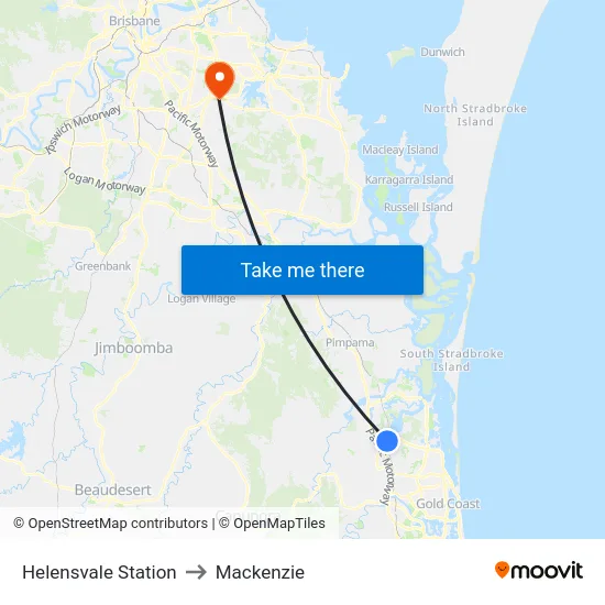 Helensvale Station to Mackenzie map