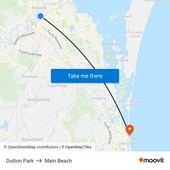 Dutton Park to Main Beach map