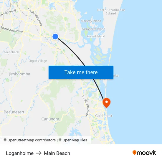 Loganholme to Main Beach map