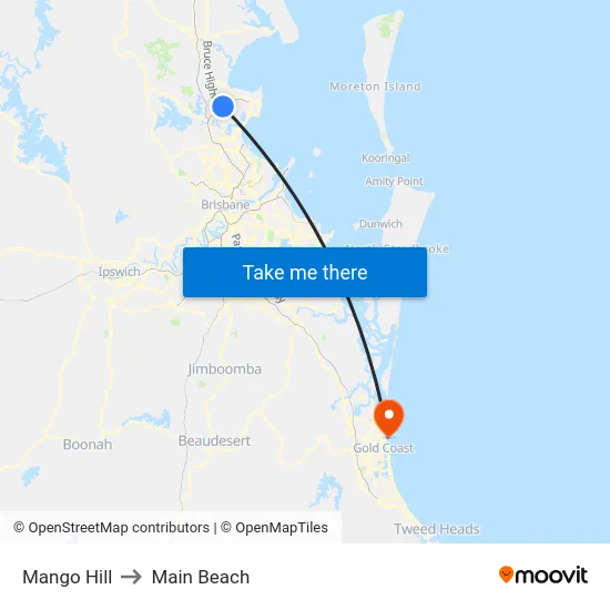 Mango Hill to Main Beach map