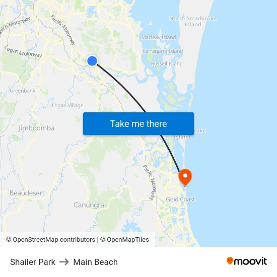 Shailer Park to Main Beach map