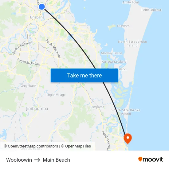 Wooloowin to Main Beach map