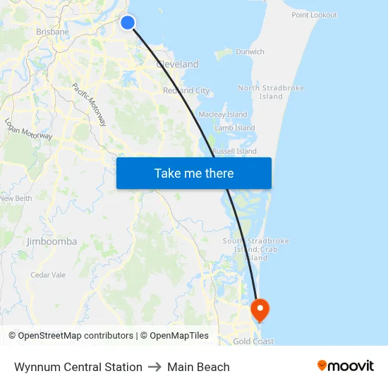 Wynnum Central Station to Main Beach map