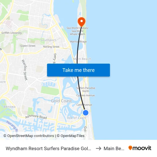 Wyndham Resort Surfers Paradise Gold Coast to Main Beach map