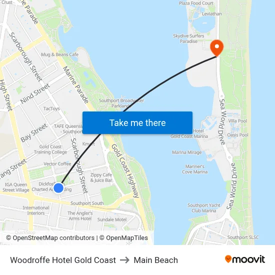 Woodroffe Hotel Gold Coast to Main Beach map