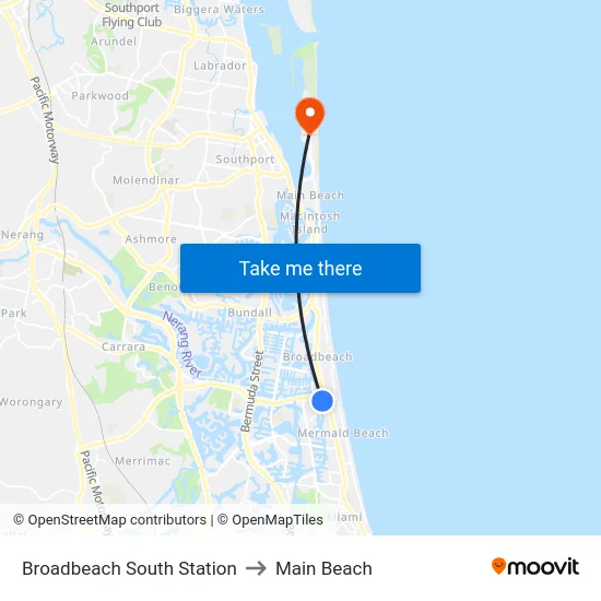 Broadbeach South Station to Main Beach map