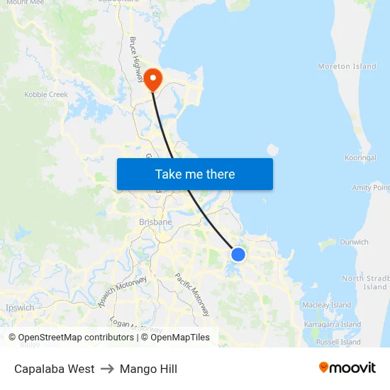 Capalaba West to Mango Hill map
