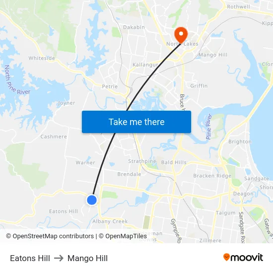 Eatons Hill to Mango Hill map