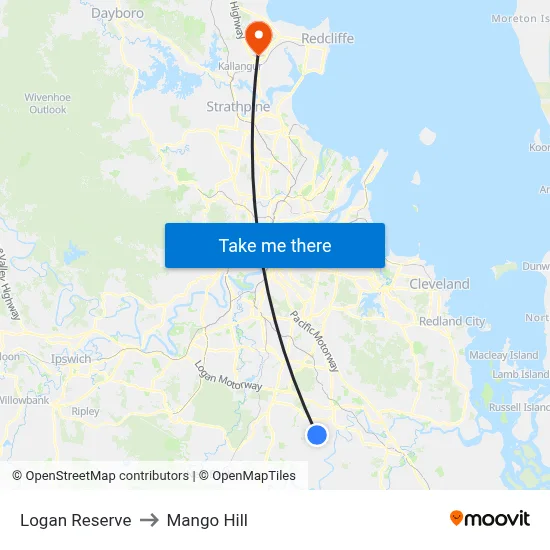 Logan Reserve to Mango Hill map