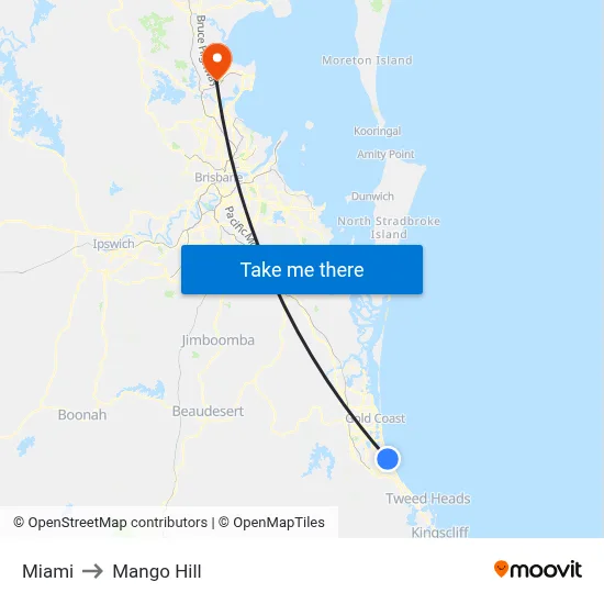 Miami to Mango Hill map