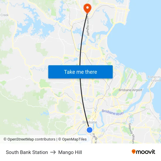 South Bank Station to Mango Hill map