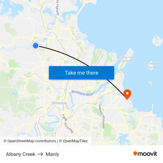 Albany Creek to Manly map