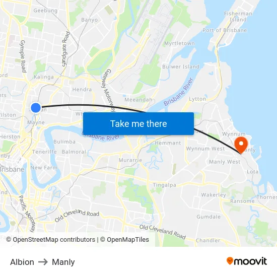 Albion to Manly map