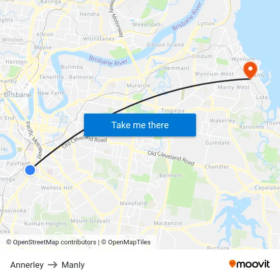 Annerley to Manly map