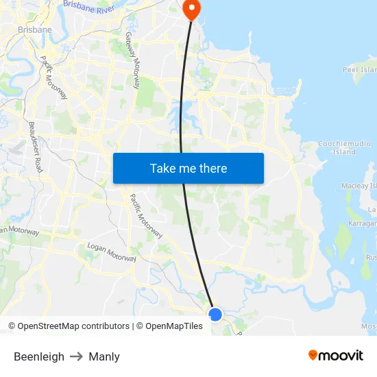 Beenleigh to Manly map