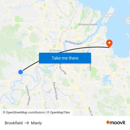 Brookfield to Manly map