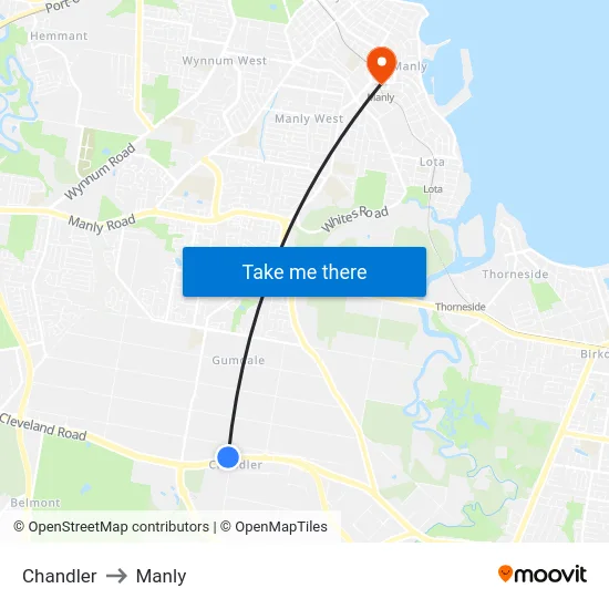 Chandler to Manly map