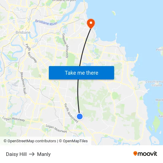 Daisy Hill to Manly map