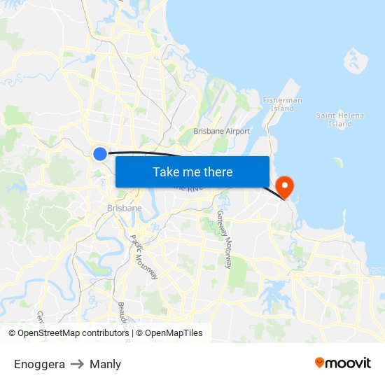 Enoggera to Manly map