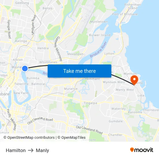 Hamilton to Manly map